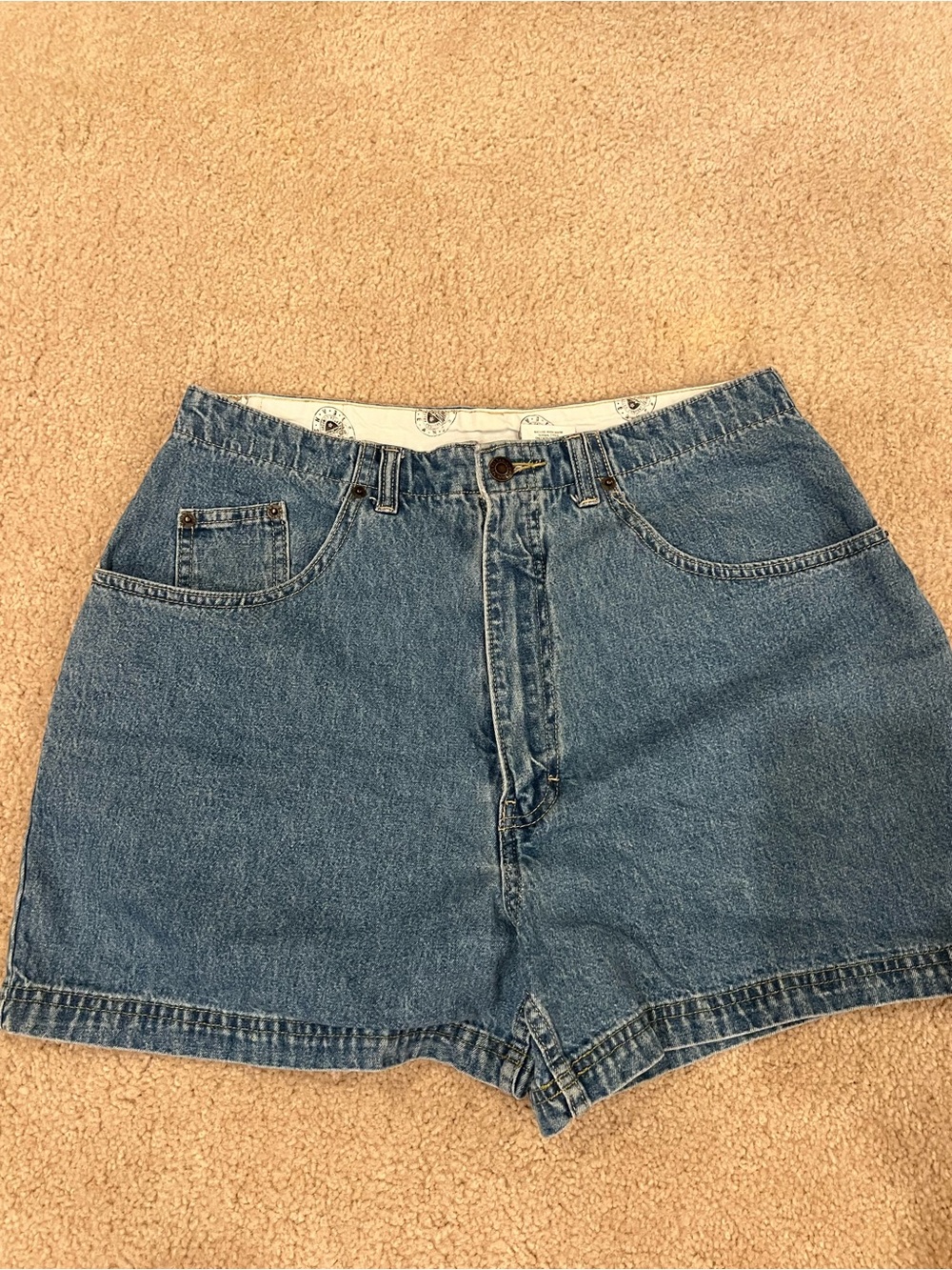 High-Rise Brittania Denim Blue Jean 100% cotton Shorts in loose and low fit